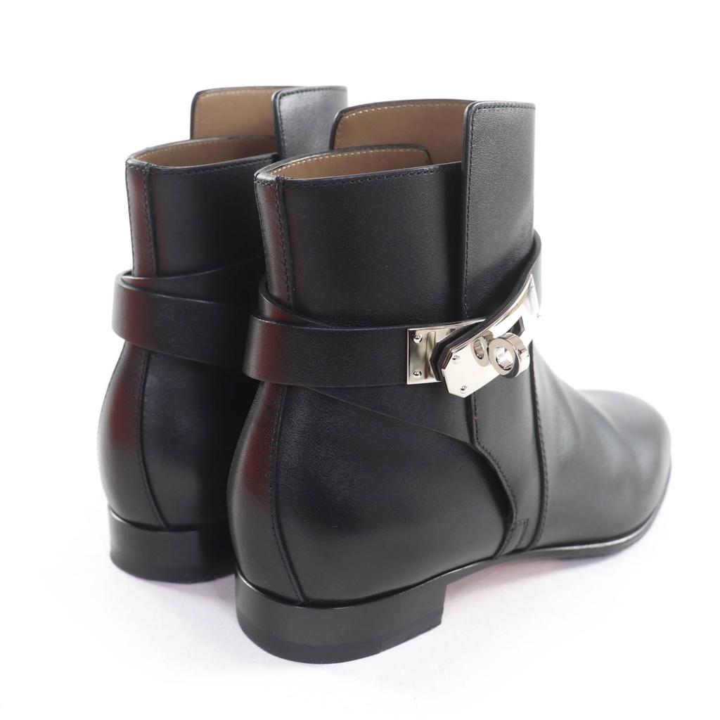 Great HERMES Short Boots Neo Kelly Buckle Leather Black Leather Women 34.5 Used