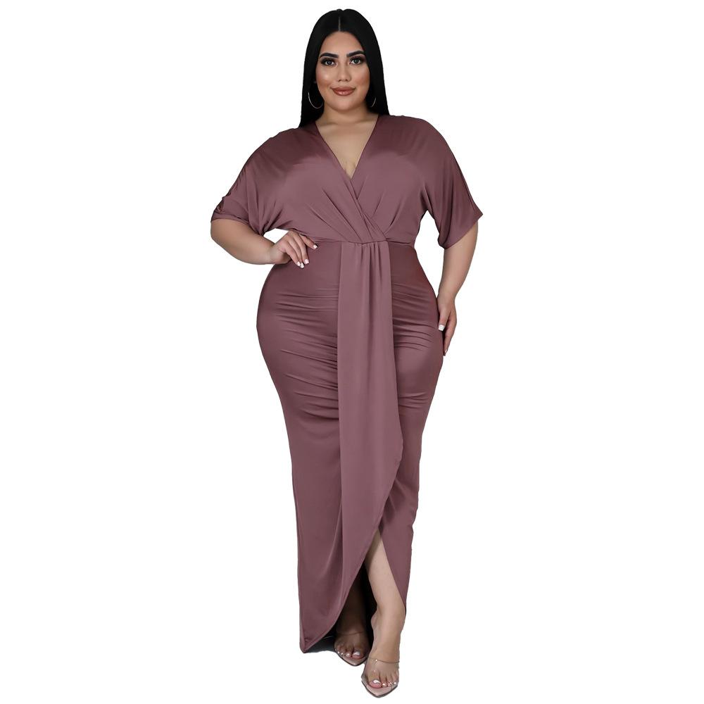 Fashion Plus Size Women's Sexy Nightclub Irregular Split V-Neck Dress