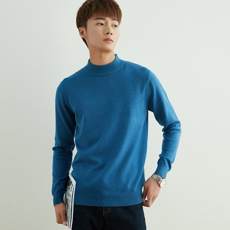 Fall and Winter Semi-turtleneck Sweater Men's Pullover Loose Solid Color Handsome Knit Sweater Fashion Versatile Bottoming Wool Sweater Long-sleeved