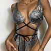 Dámské černé sexy jednodílné plavky se šněrováním - Jednobarevné, Plus size