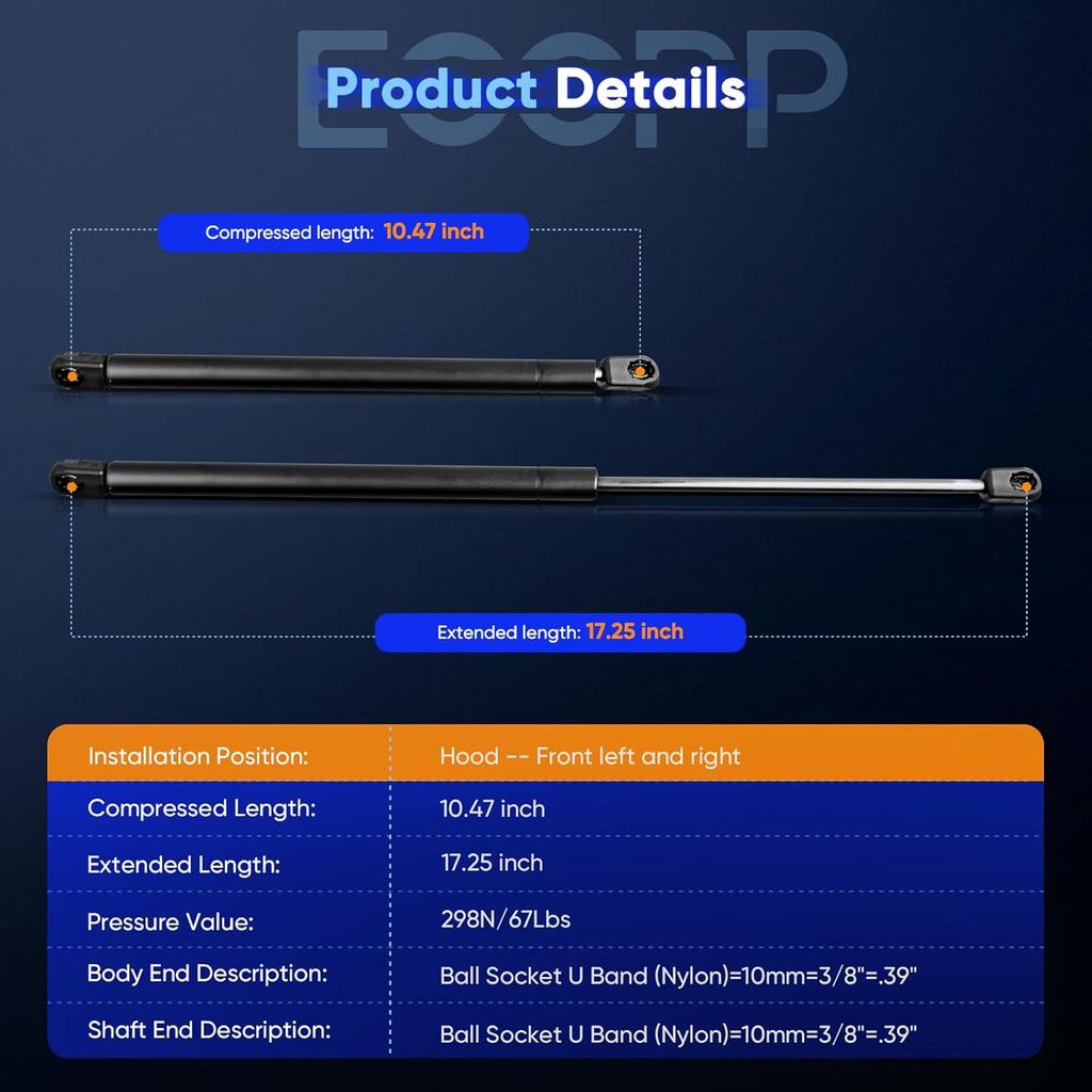 ECCPP Front Hood Lift Supports Struts Gas Springs for Jeep Liberty 2002 2003 2004 2005 2006 2007 4366 Strut Set of 2