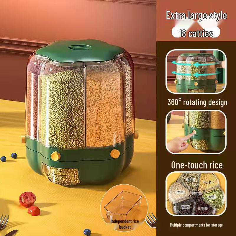 Japanese-Style Rotating Rice Storage Box - Large Capacity, Insect & Moisture-Proof Grain Container
