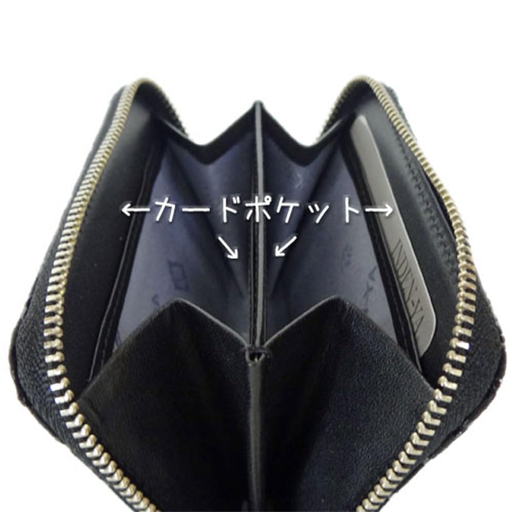 Inden Wallet Zipper Coin Purse 1012 Black Deerskin X Black Lacquer Petite Ring Length X Width 11cm X Thickness 2cm Round Zipper 4 Card Pockets