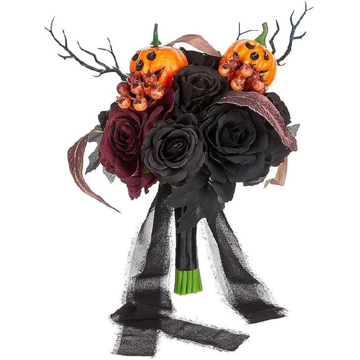 

Свадебные букеты для невесты и подружки невесты - Черные и бордовые готические свадебные цветы, Букет из искусственных роз Rose Pumpkin