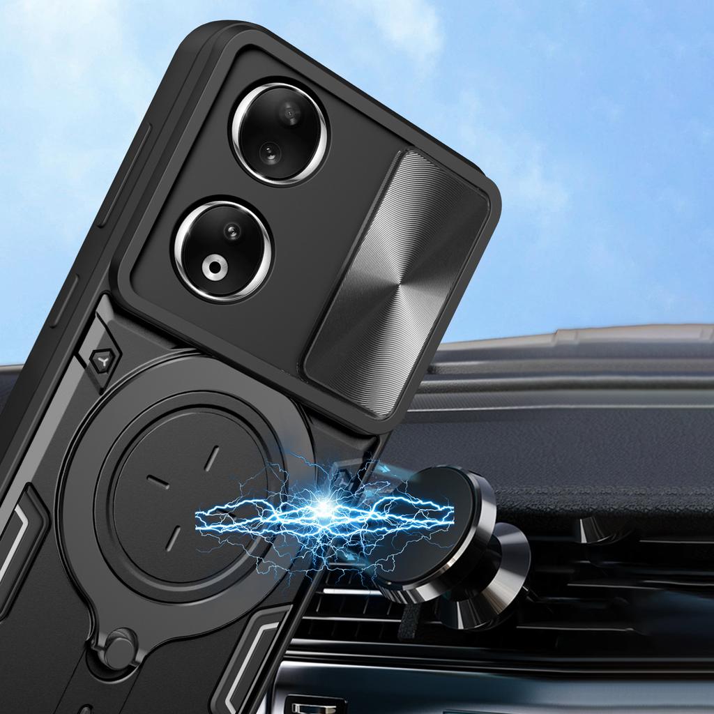 For Honor 90 Cover TPU+PC Phone Protective Shell Slide Camera Lid Kickstand Phone Case