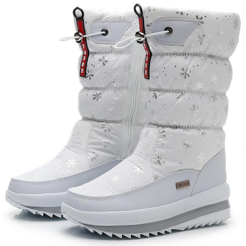 Winter snow boots women's tall cotton boots winter thickened waterproof and non-slip piled large size cotton shoes thickened