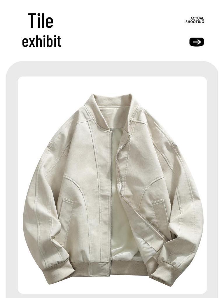 Pánská trendy volná ležérní motorkářská baseballová bunda - Jaro, Podzim, Zima