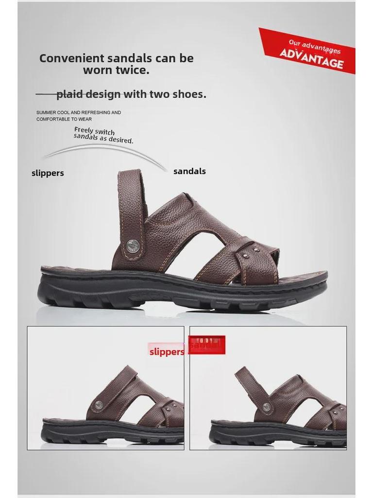 Pánské kožené plážové sandály 2023: Měkké, protiskluzové, dvouúčelové pro běžné venkovní nošení