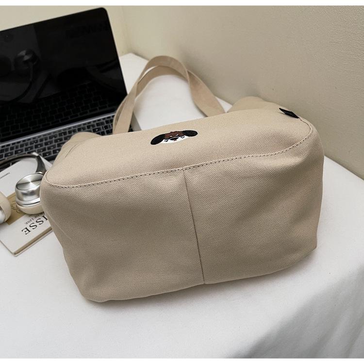 Casual Striped Embroidered Canvas Shoulder Bag - Autumn/Winter 2025 Trendy Student Design