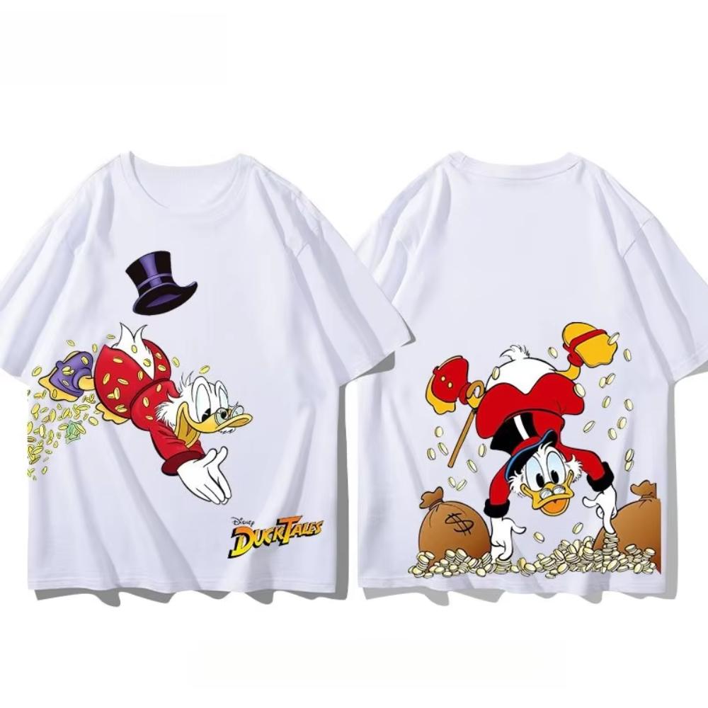 2025 Disney Amerikanische Animation Donald Duck Reine Baumwolle Dagobert Duck Retro Neu 100% Reine Baumwolle Bedruckt Atmungsaktives T-Shirt XL white