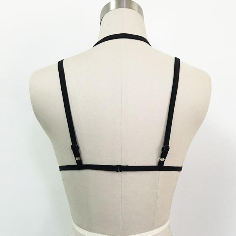 Černé podvazky Bandážová podprsenka Dámský postroj Lingerie Goth Crop topy Dámská podprsenka