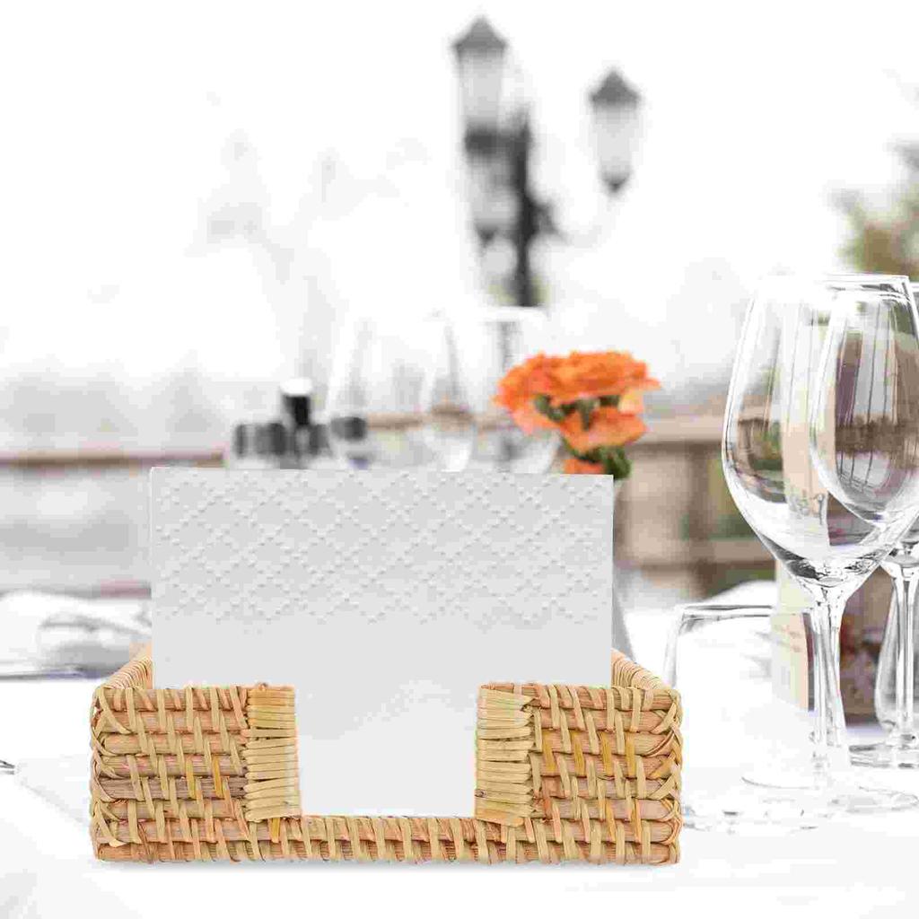 Storage Box Tissue Rack Napkin Holder Paper Towel Guest for Bathroom Rattan Woven Stand Tray
