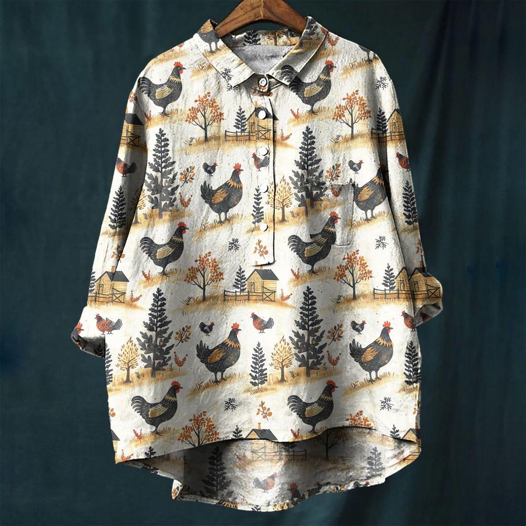 2025 European & American Casual Holiday Long-Sleeve Hawaiian Print Shirt