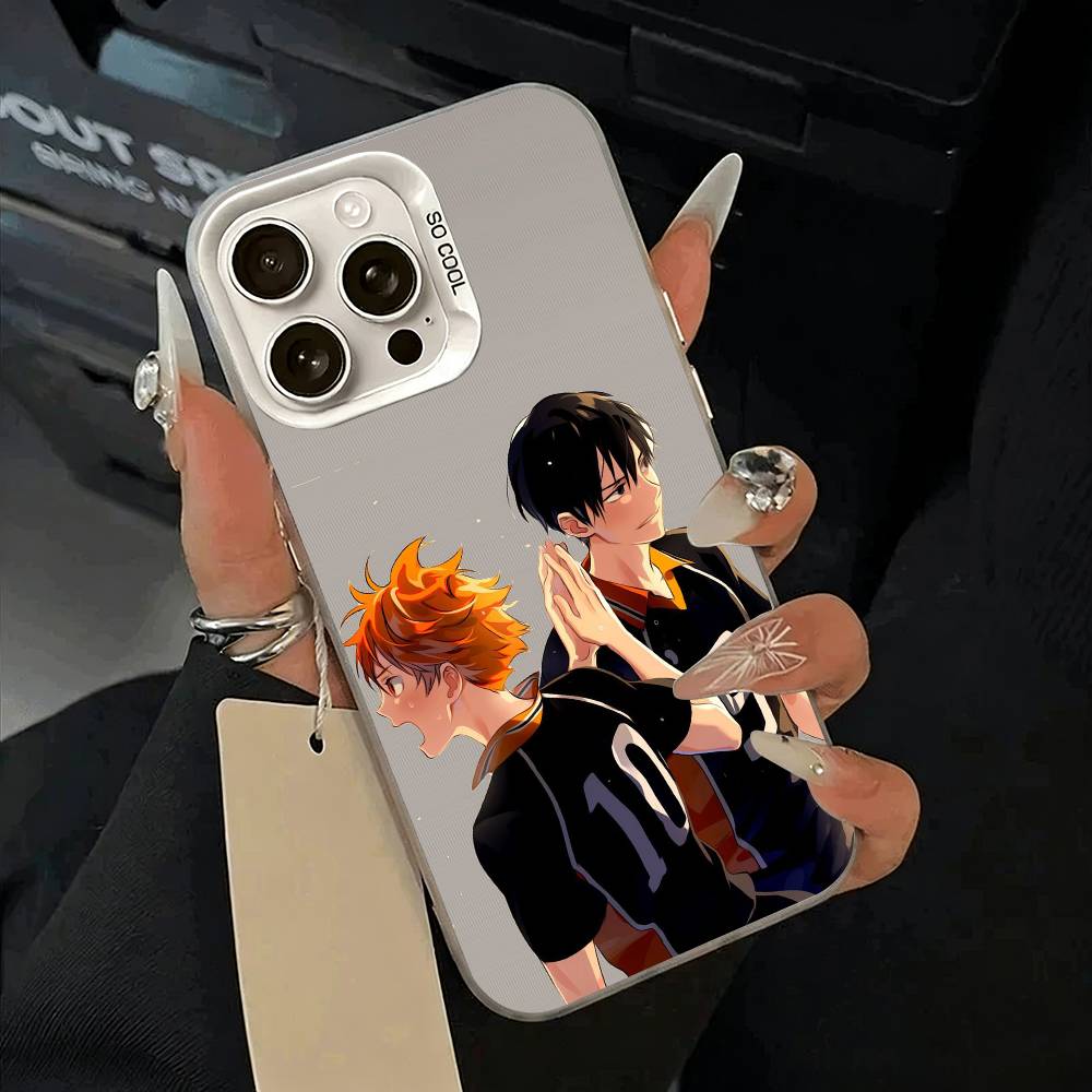 Shonen anime-H-Haikyu Phone Case For iPhone 11 12 13 14 15 16Pro Max Plus white Sliver  Phone Cover