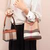 Versatile Women’s Plaid Mini Mother-Child Canvas Bucket Handbag - 2025 Shoulder & Crossbody Bag.