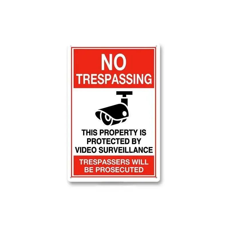 Tin Sign No Trespassing Warning Sign 24 Hour Video Surveillance Metal Board Poster Bar Home Decor Plate Warn Signs Wall Plaques
