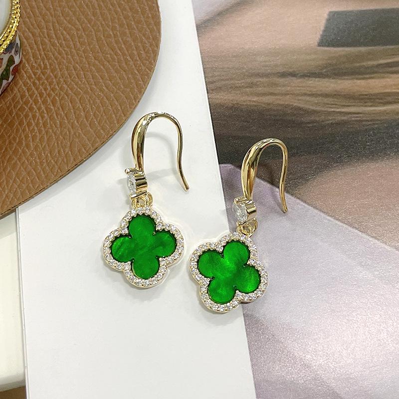 Red Four-Leaf Clover Earrings for Women - High-End, Fashionable Silver Jewelry with Chic Fragrance Style.