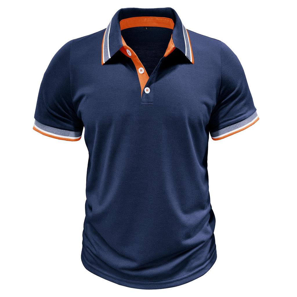 Men’s T-shirts Color Block Short Sleeves Polo Shirts Lapel Collar Tops Daily Casual Summer Menswear Tennis Golf Shirt