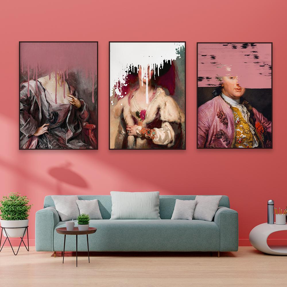 Altered Art Vintage Woman Portrait Oil Painting Canvas Prints Retro Eclectic Wall Art Poster Bedroom Wall Canvas Painting Decor