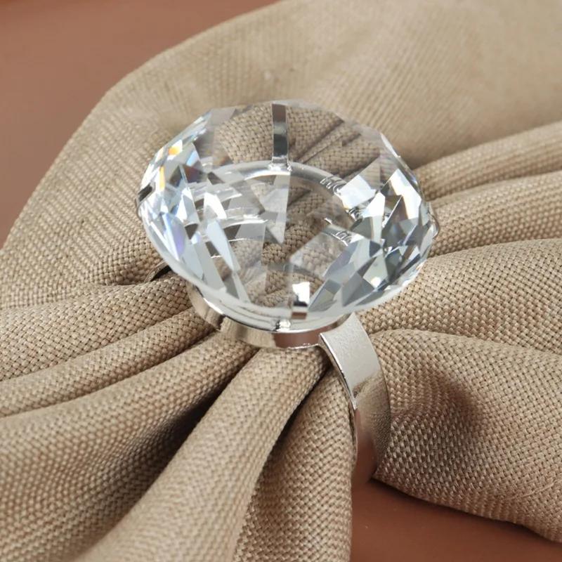 Gorąca sprzedaż 60mm K9 Kryształowo Przezroczysty Pierścień na Serwetkę w Kształcie Diamentu na Dekorację Stołu Weselnego i na Przyjęcie na Kolację na Urodziny
