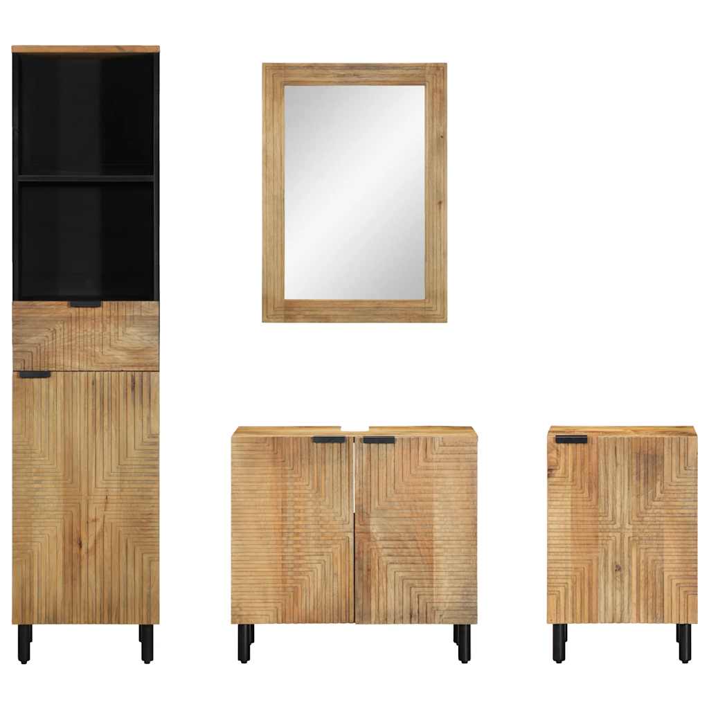 4 Piece Bathroom Furniture Set Brown Solid Mango Wood