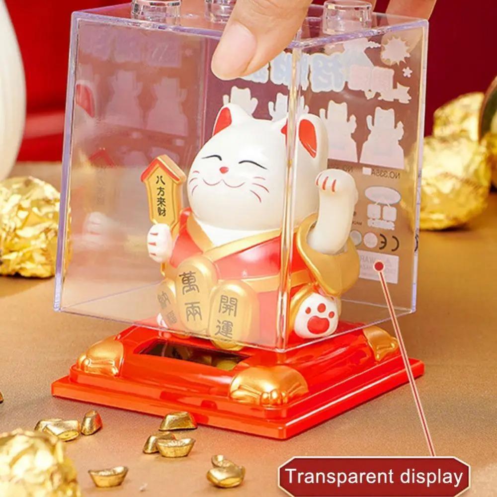 Zonne-energie Chinese Stijl Welkom Gelukskat Beeldje Schuddende Hand Licht Energie Fortuin Kat Standbeeld Auto Middenconsole Ornament