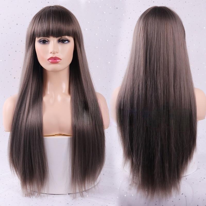 MERISIHAIR Women's Long Blond Straight Hair with Bangs High Quality Synthetic Fiber Wig