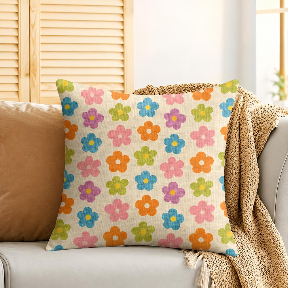 Groovy Retro Blumen Kissenbezug Seidiger Kurzer Plüsch Unsichtbarer Reißverschluss Staubdicht Sofakissenbezug Für Heimdekoration