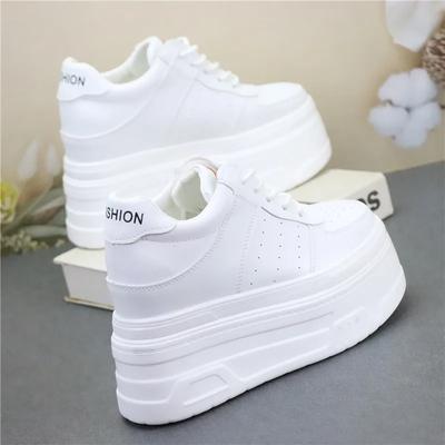 Mode 12CM Plateau Keilabsatz Sneaker Mikrofaserleder Bequem Atmungsaktiv Skate Board Vulkanisiert Klobig Versteckter Absatz Blockschuhe