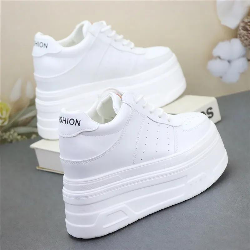 Fashion 12CM Platform Wedge Sneakers Microfiber Leather Comfy Breathable Skate Board Vulcanized Chunky Hidden Heel Block Shoes
