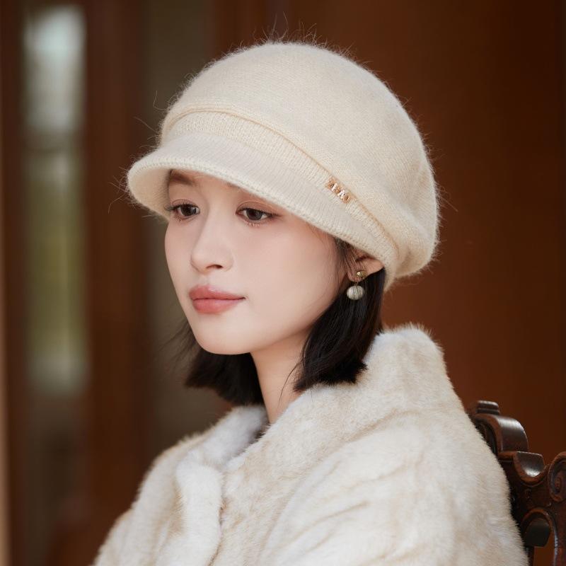 

Вязаная защита для ушей из смесовой кроличьей шерсти, детская, осенне-зимняя, элегантная, с шерстяной шапкой, подчеркивающая лицо, маленькая ветрозащитная шапка Average size