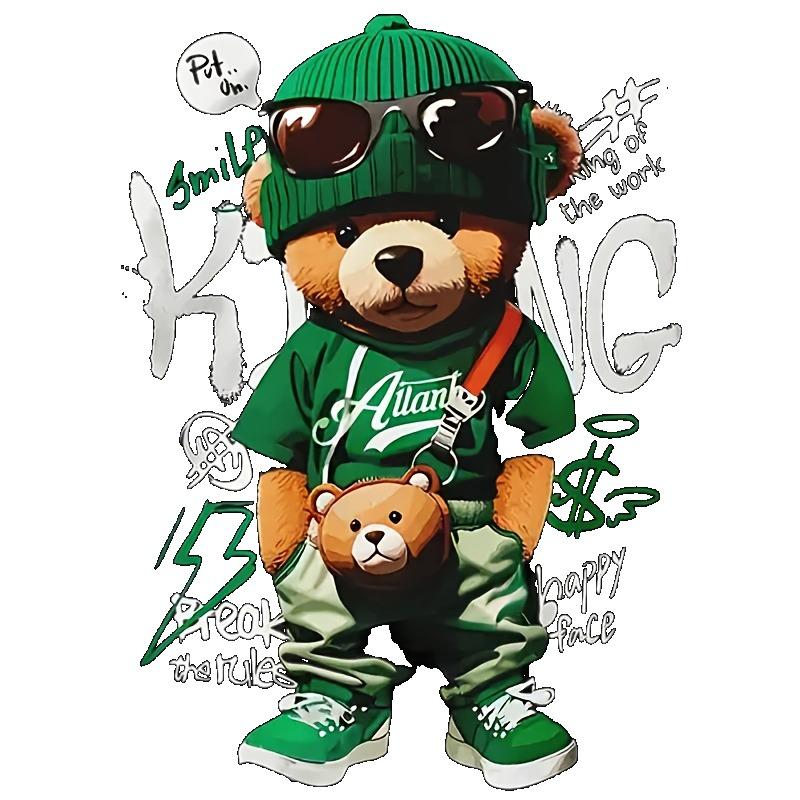 Black T Shirt with Bear Graphic and Text Print for Casual Wear