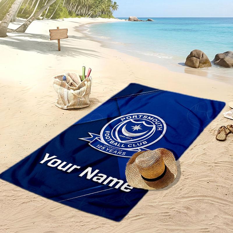 Portsmouth FC Personalized Printed Beach Towel Soccer Logo Support Custom Name Text Absorbent Towel For Sport Travel Special Gift
