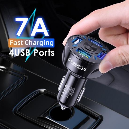 4 USB Ports Car Charger Adapter 12V LED Display QC3.0 Fast Charging Accessories