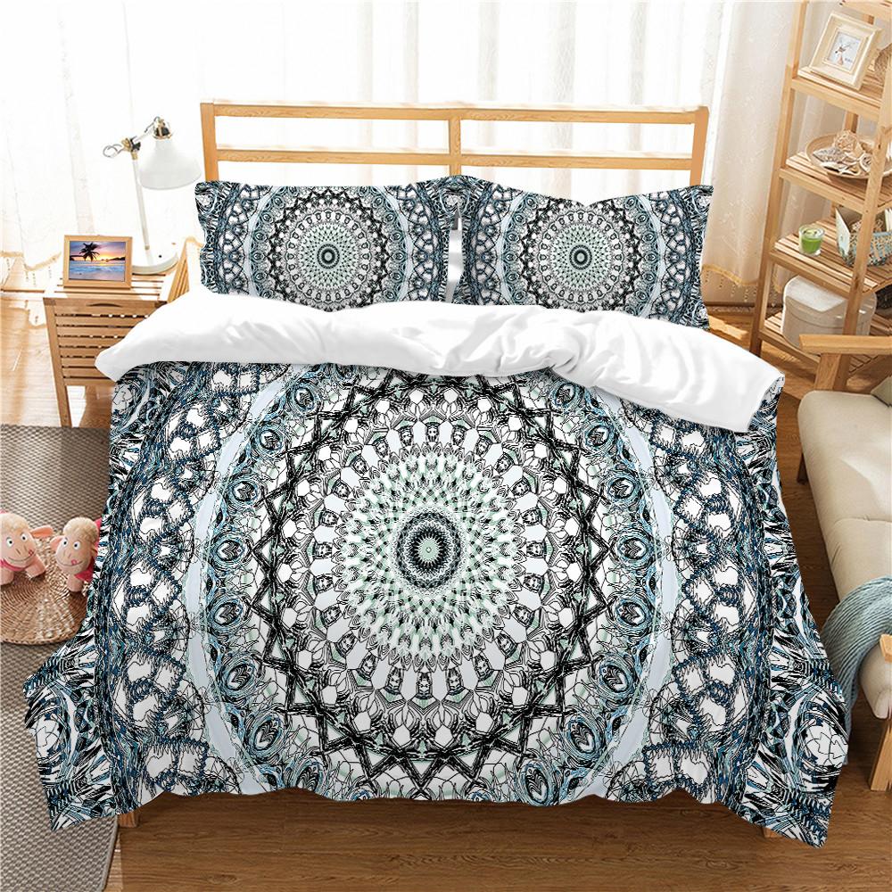 Set lenjerie de pat pentru acasă cu tema boemă Datura Print Husă de pilota cearșaf de pernă/pat dublu 2/3 piese Decorare dormitor