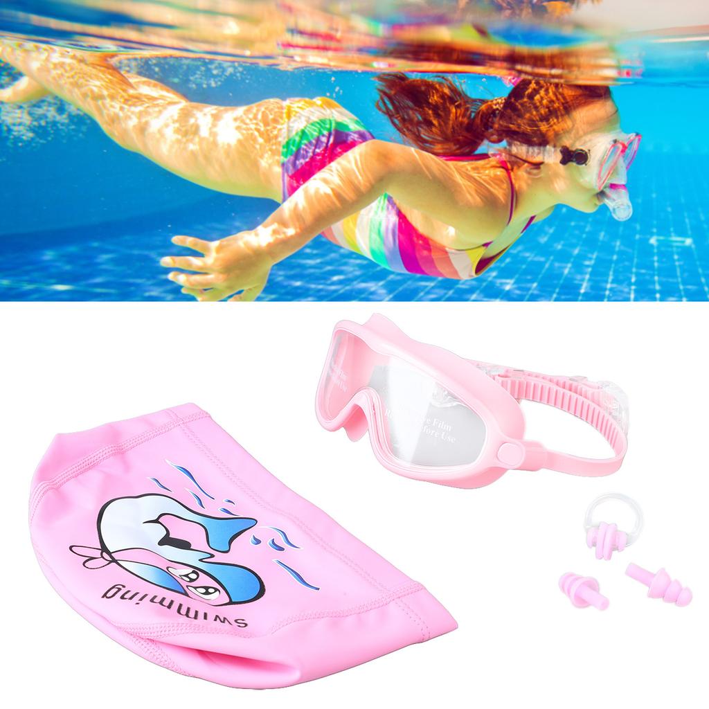 Kids Swimming Goggles Cap Set Waterproof HD Anti Fog With Ear Plugs Nose Clip for Children