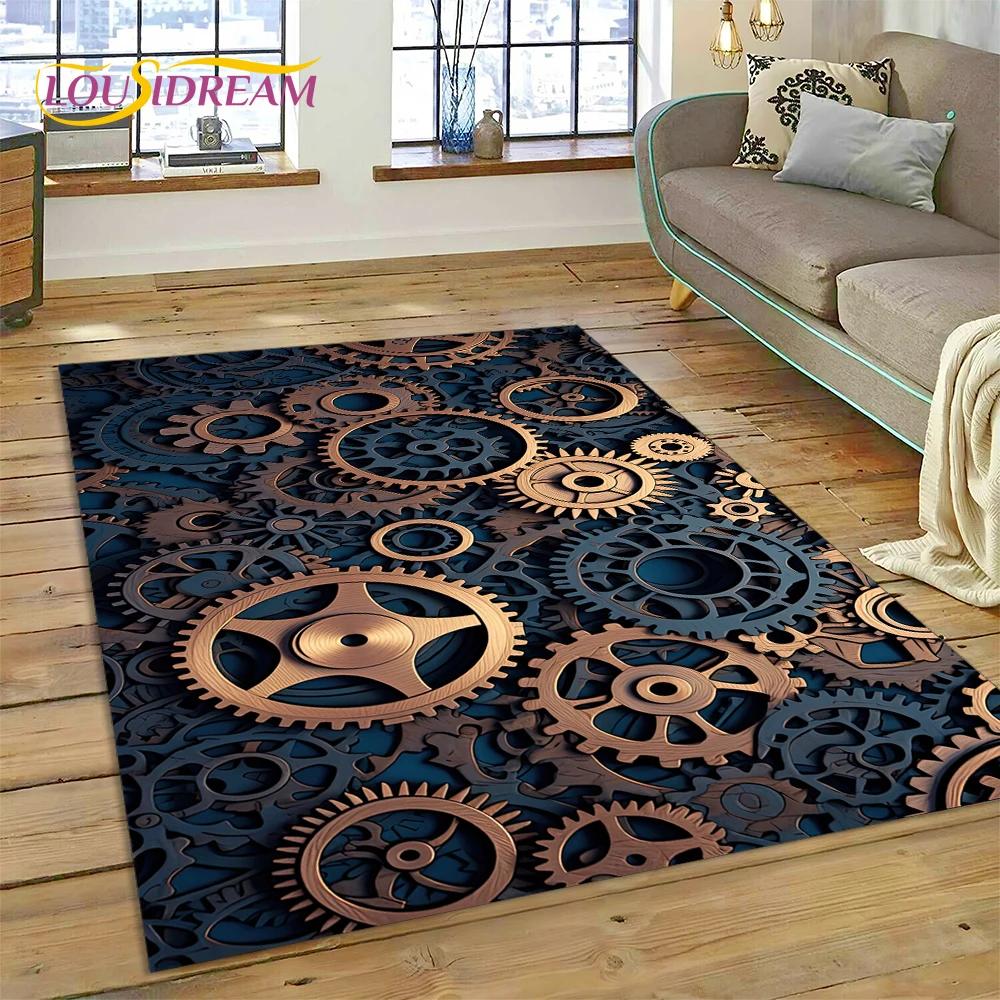 3D Mechanical Cogs Gears Steampunk Rug Carpet for Living Room Bedroom Decor,floor Mat Non-slip Decoration for Sofa Doormat Gifts