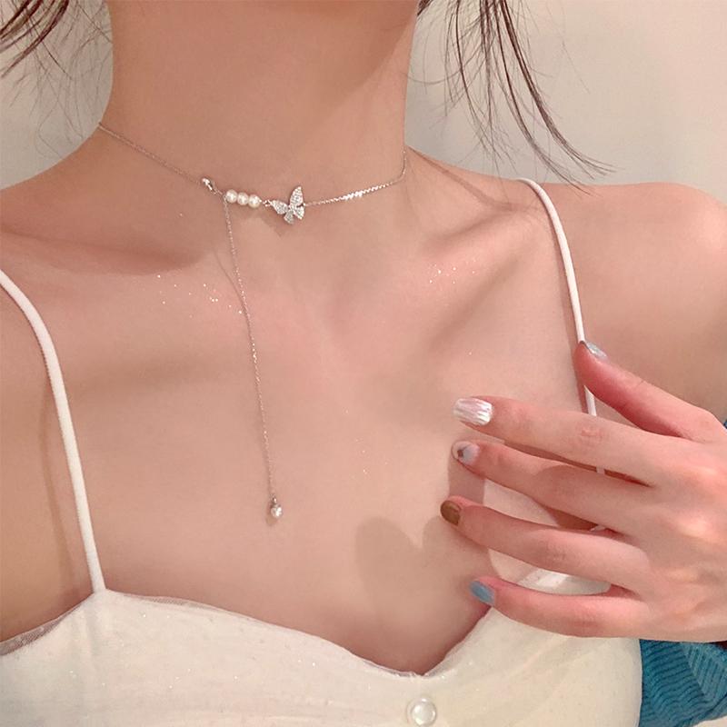 Fashion Jewelry 925 Sterling Silver Adjustable Tassel Pendant Statement Necklaces for Women 925 Silver Clavicle Chain Necklace