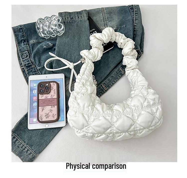 2025 Satin Pleated Dumpling Bag - Large Capacity, Diamond Embroidery, Elegant Shoulder Bag for Commuting & Outings