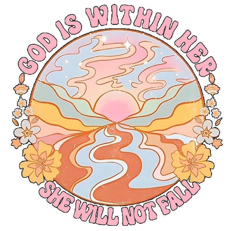 Oversized T-Shirt Black God Is Within Her She Will Not Fall Psychedelic Art Print Graphic Tee Women Casual Streetwear Fashion Top