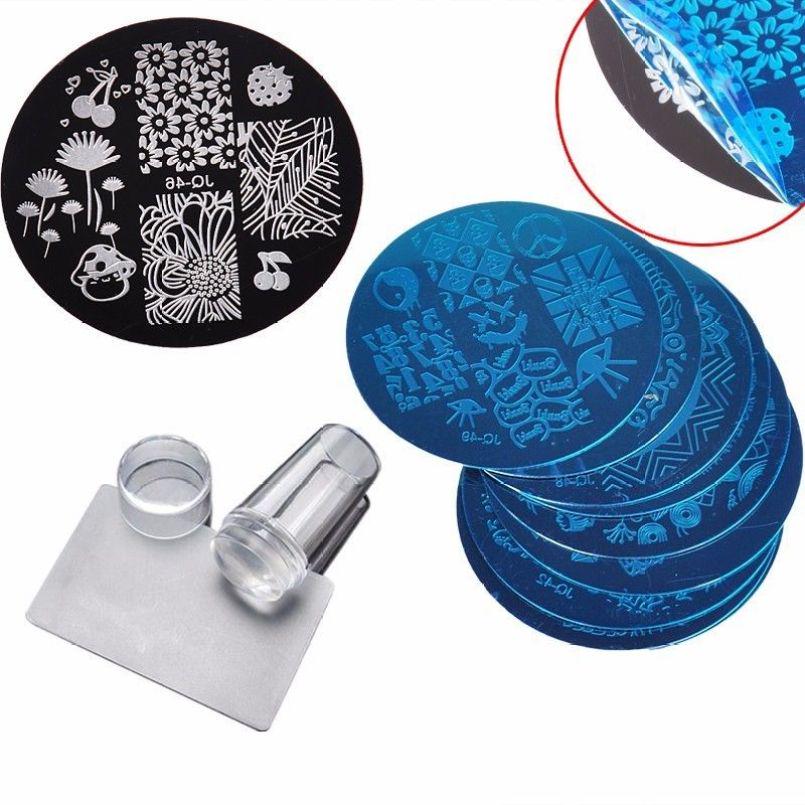 Чем заменить стемпинг в домашних условиях 10pcs Christmas Nail Stamping Template Snow Flower Round DIY Manicure Printer Pl