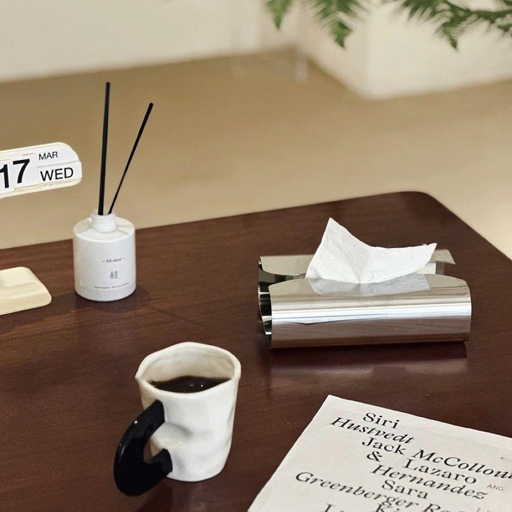 Stainless Steel Tissue Case Nordic Style Desktop Tissue Box Silvery Napkin Box  Desktop Decoration