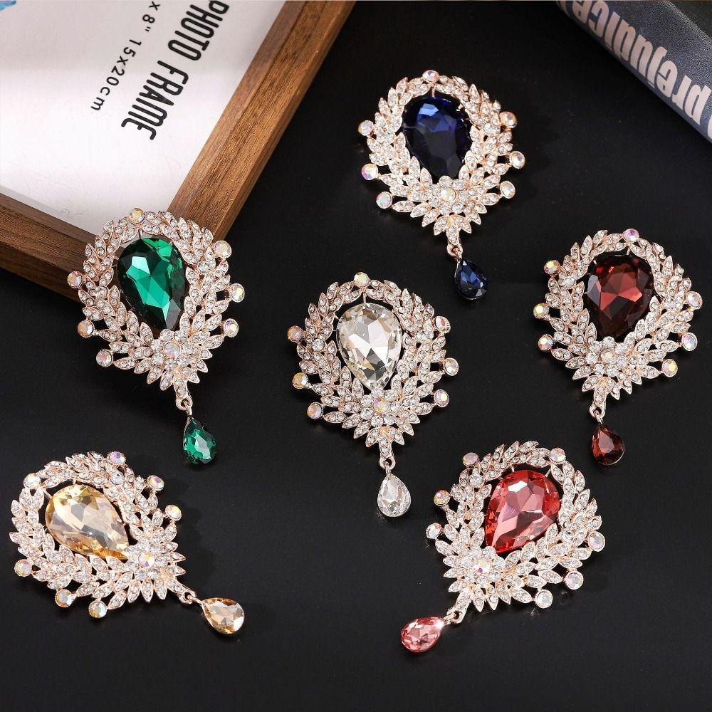 Clear Crystal Wedding Crystal Brooch Flower Design Teardrop Brooch Bridal Brooch Wedding Party