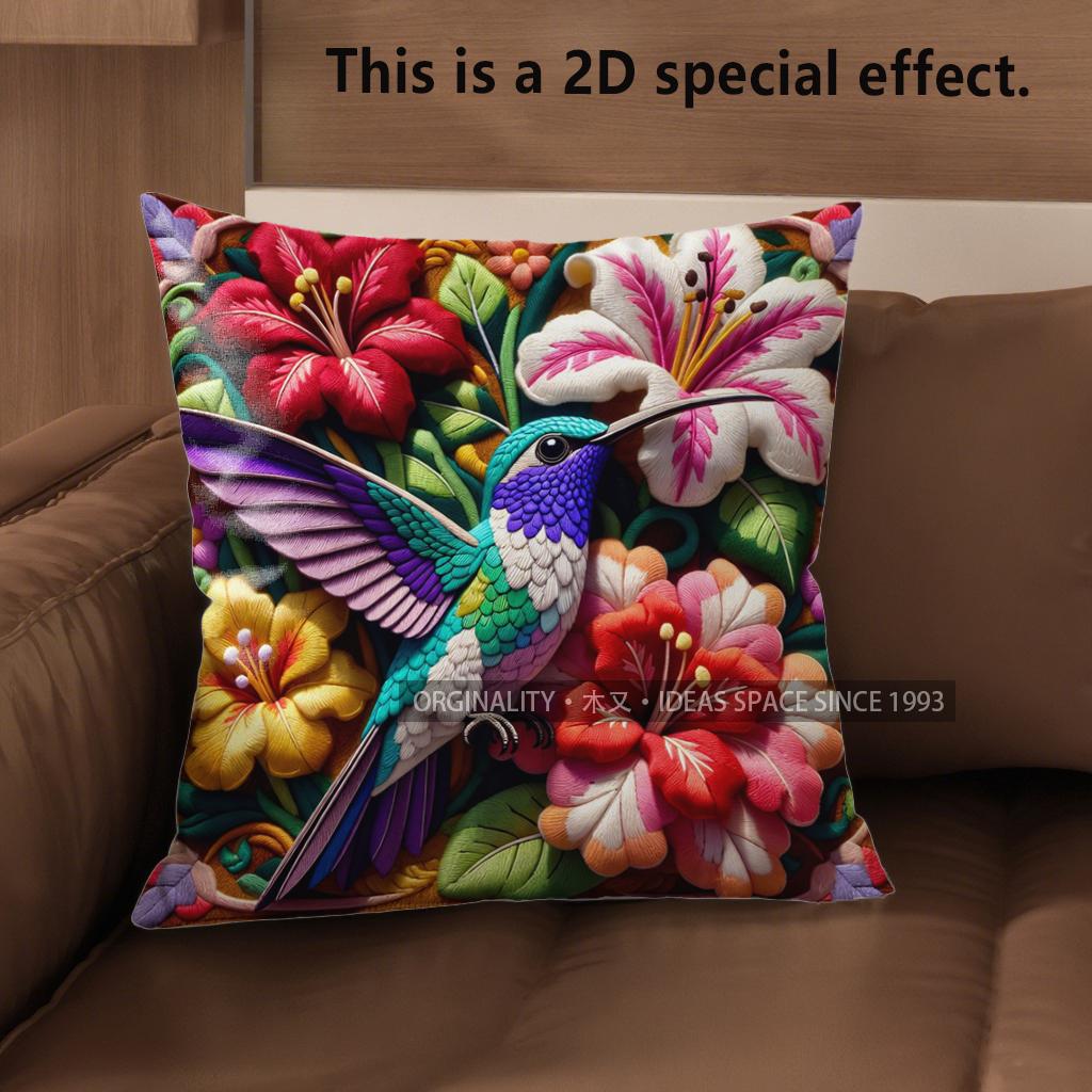 

2D Hummingbird Floral Tropical Throw Pillow Covers Pattern Cushion Cover Suitable For Sofa Bedroom Car Pillow Cover 40x40cm