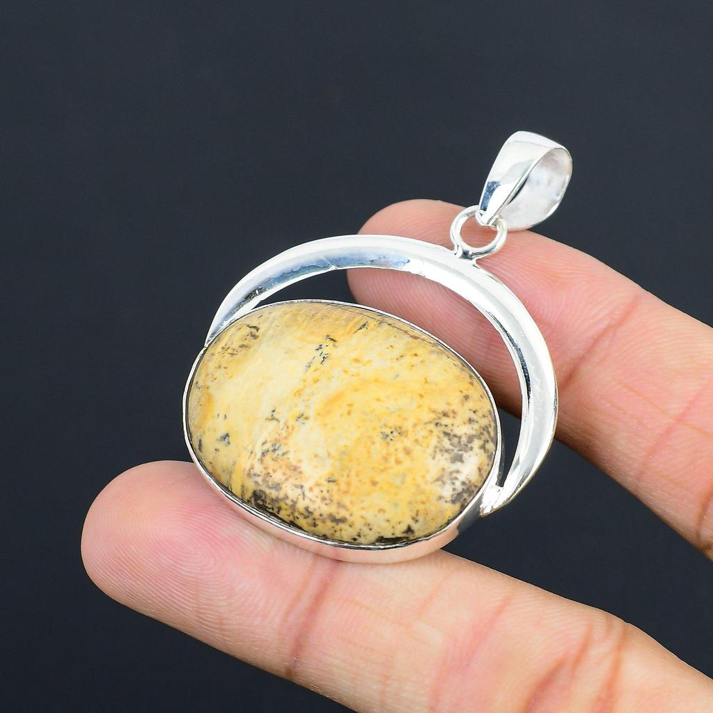 Friendship Day Deal Oval Picture Jasper Gemstone Mother Boho Pendant 925 Silver