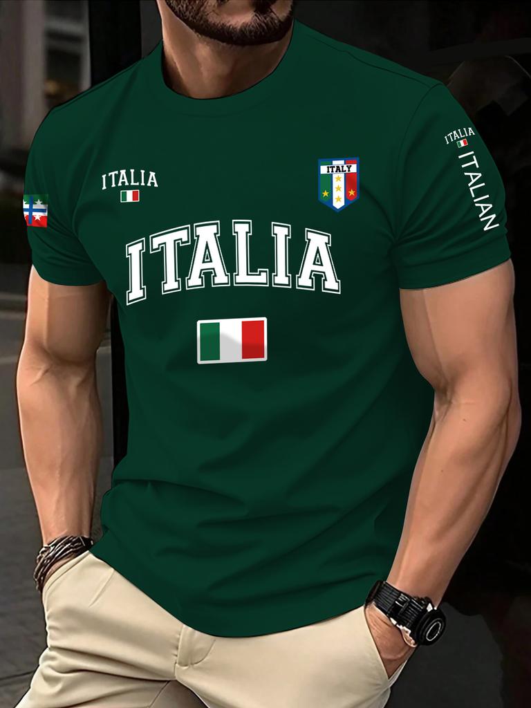 Summer ITALIA Print Print Casual Men'S Clothing Trendy Short-Sleeve Round-Neck Women's T-Shirts Tops Tee