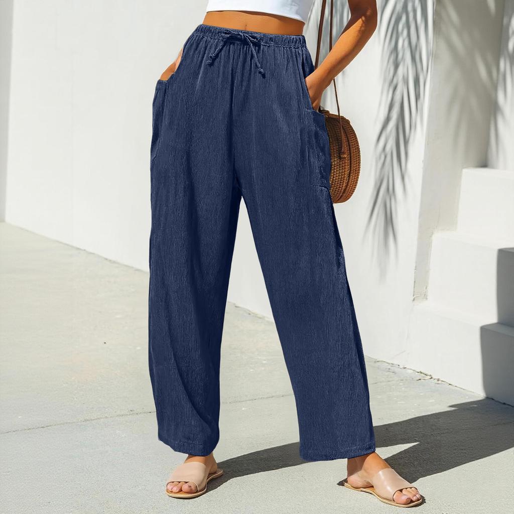 Damen Cordhose Lässig Locker Einfarbig Weites Bein Weite Version Mit Taschen