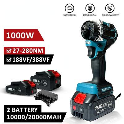 Destornillador Eléctrico Inalámbrico Sin Escobillas de 20+1 Par Recargable Taladro Eléctrico Inalámbrico Atornillador Juego de Herramientas Eléctricas para el Hogar