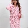 Halat de damă cu imprimeu inimă și broderie plușată, cu mânecă lungă - Fleece coral, față-verso, îngroșat, Colecția Toamnă/Iarnă.