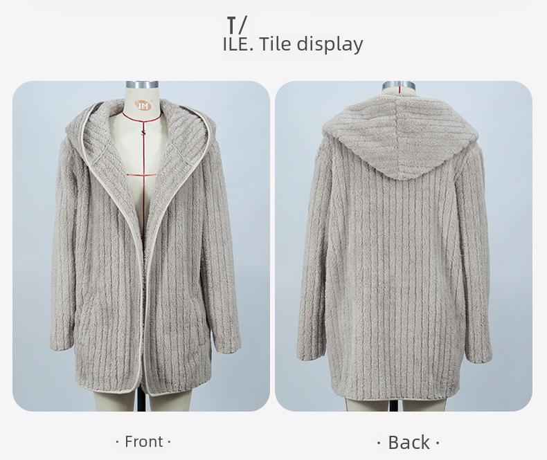 Aksamitowy Kardigan Pluszowy z Kapturem - Styl Europejski i Amerykański Damski Jesienno-Zimowy Luźny Krój